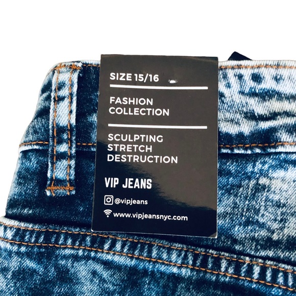 $10 SALE! V.I.P. JEANS Stonewashed Acid Washed Trashed Shark Bite Blue Jeans - Picture 6 of 15